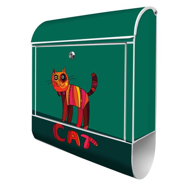 Briefkasten Stahl Orange Katze Weiß - Stahl - 38 x 46 x 13 cm