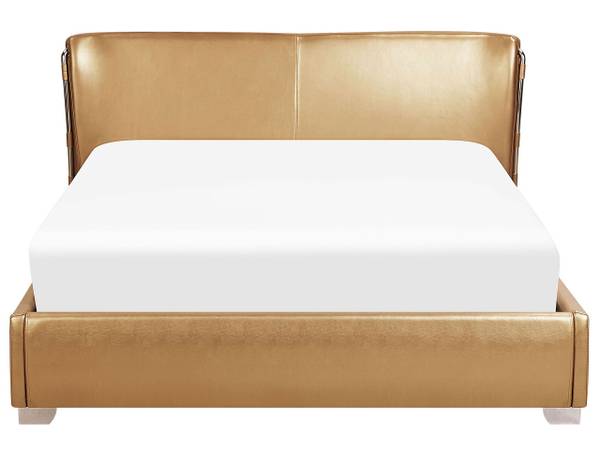 Doppelbett PARIS Gold - Silber - Echtleder - 215 x 83 x 228 cm