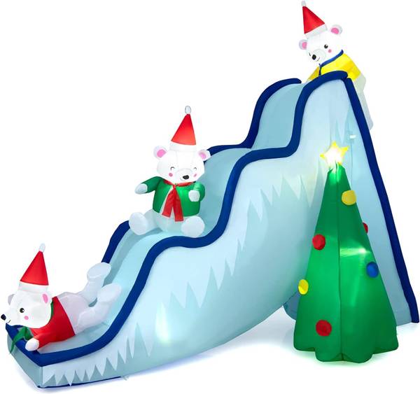 220 cm Aufblasbare Weihnachtsrutsche LED Blau - Textil - 142 x 220 x 270 cm