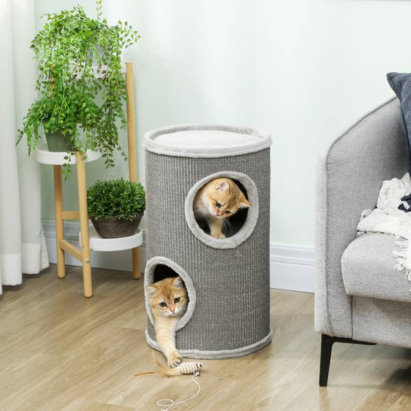 Kattenkrabpaal D30-836V00LG grijs - plaatmateriaal op houtbasis - 35 x 60 x 35 cm