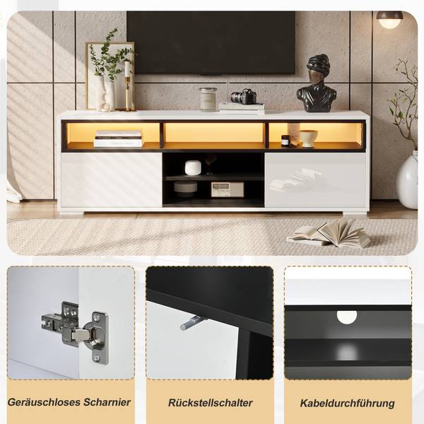 TV-Schrank Endymion Ⅴ Schwarz - Weiß - Holzwerkstoff - 35 x 50 x 150 cm