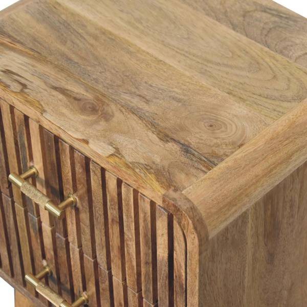 Table de nuit Striée Beige - Manguier - Laiton - 45 x 65 x 35 cm