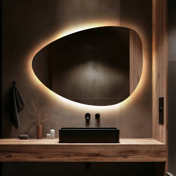 LED-Wandspiegel OVALIA Hellgelb - 90 x 64 cm