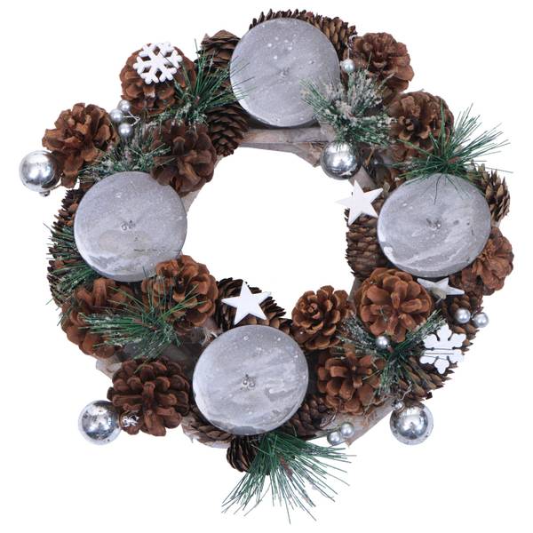 Adventskranz mit Kerzen M15 Braun - Metall - Holz teilmassiv - 32 x 10 x 32 cm