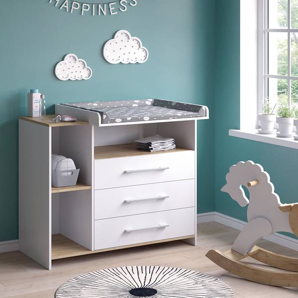 Wickelkommode Oskar 55591 Eiche Sand Dekor - Weiß