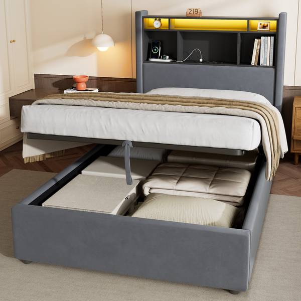 Bettgestell ZY-053 Grau - Samt - 90 x 112 x 219 cm