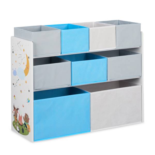 Kinderregal mit Motiv und 9 Boxen Blau - Grau - Weiß - Eisen - 83 x 66 x 30 cm