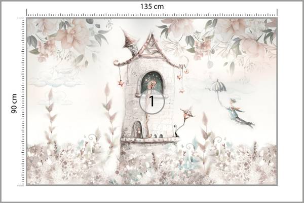 Papier Peint PRINCESSE Dans la Tour Rose vieilli - 135 x 90 x 90 cm