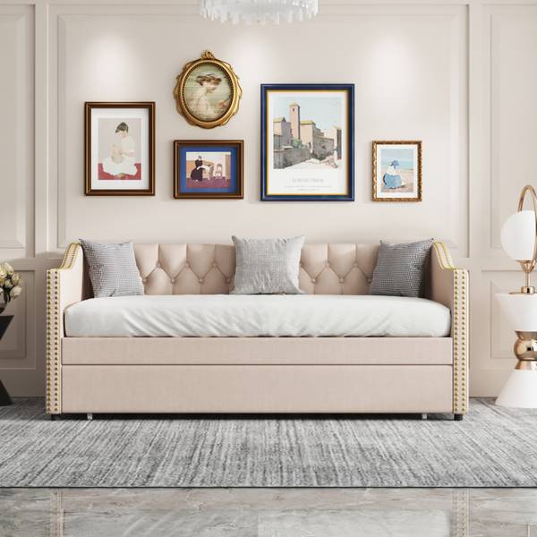 Tagesbett PTKJA3 Beige - Metall - Massivholz - 96 x 88 x 211 cm