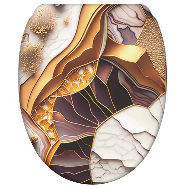 WC-Sitz Marmor Gold Gold - Weiß - Holzwerkstoff - 38 x 6 x 48 cm