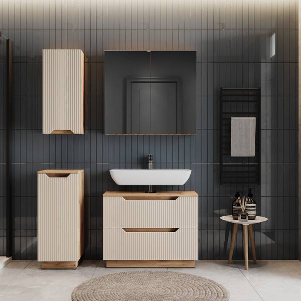 Badmöbel-Set Lotta 59515, 4er Set Beige - Kaschmir - Eiche Dakota Dekor