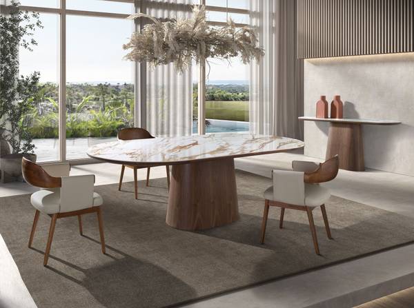 Esstisch 1173 Gelb - Walnuss - Marmor - 240 x 76 x 120 cm