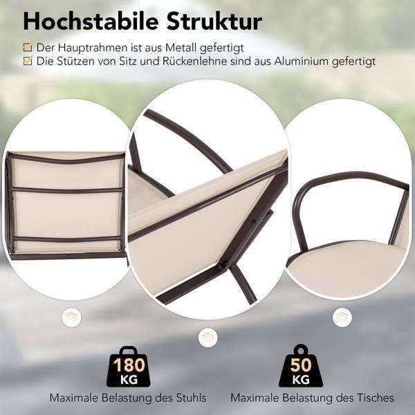 Terrassenstuhl-Set ZB33511ORDE(3-tlg.) Braun - Metall - 63 x 73 x 81 cm