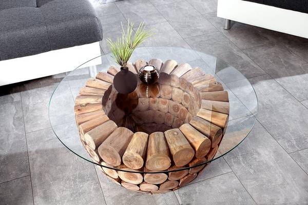Couchtisch PURE NATURE Braun - Mango - Teakholz - Klarglas - 70 x 41 x 70 cm