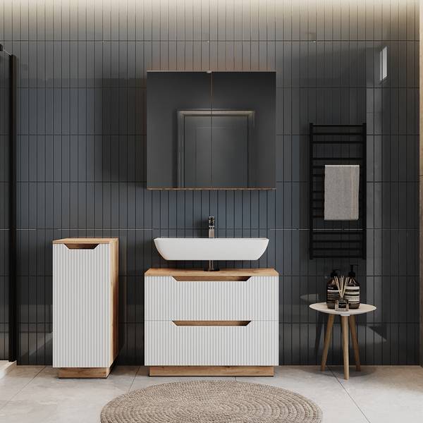 Meubles bain Lotta 59511 Imitation chêne dakota - Blanc