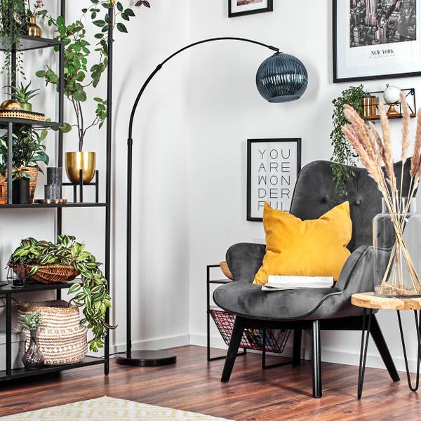 Stehlampe Cesaro Blau - Metall - Stein - 39 x 22 x 72 cm