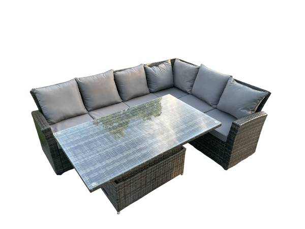 Rattan Gartenmöbel Set Grau (3er-Set) Grau - Webstoff - Polyresin