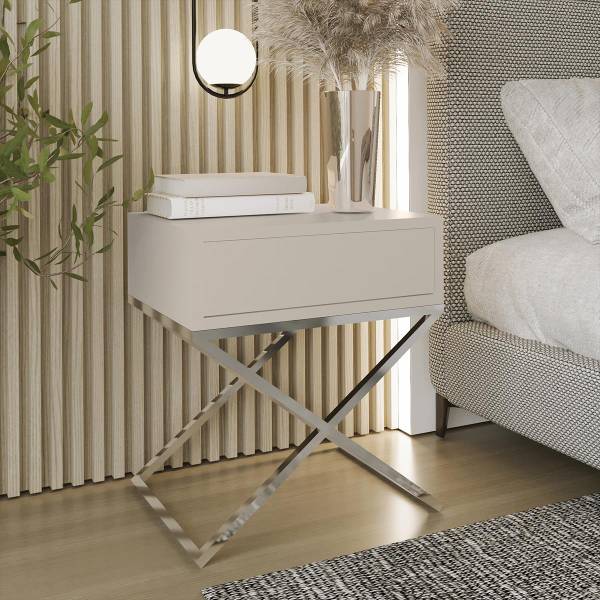 Nachttisch XARA Beige - Silber - Holzwerkstoff - 45 x 50 x 35 cm