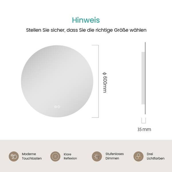 LED Badspiegel OLM03AK Weiß - Spiegelglas - 4 x 60 x 4 cm