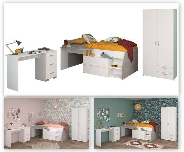 Kinderzimmer Milky13 3-teilig Weiß - Holzwerkstoff - 135 x 185 x 203 cm