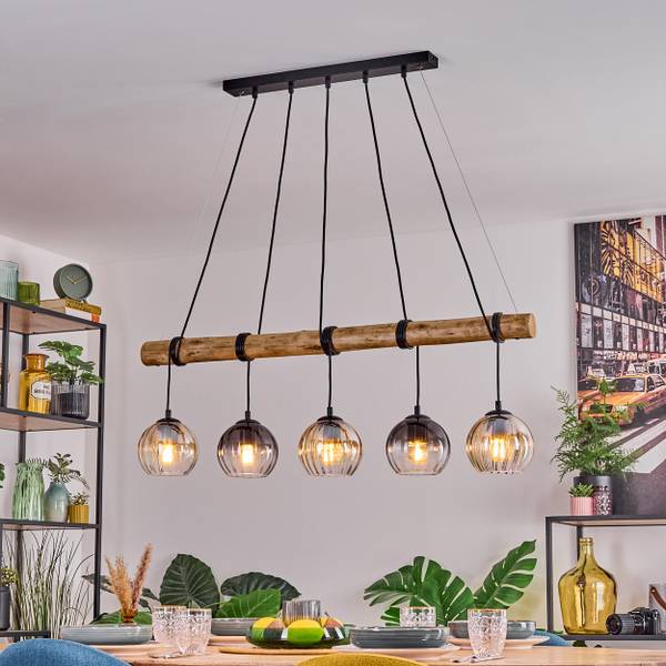 Pendelleuchte Cesaro Braun - Grau - Holzwerkstoff - Metall - 34 x 150 x 100 cm