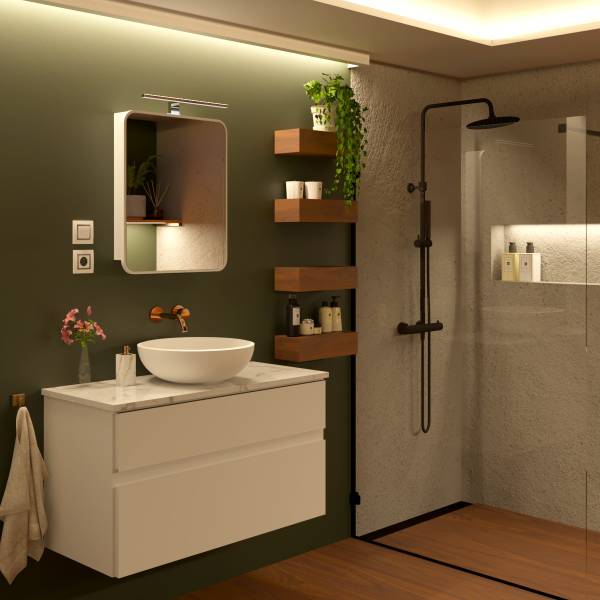 Spiegelschrank ZKR mit LED Weiß - Holzwerkstoff - 50 x 60 x 14 cm