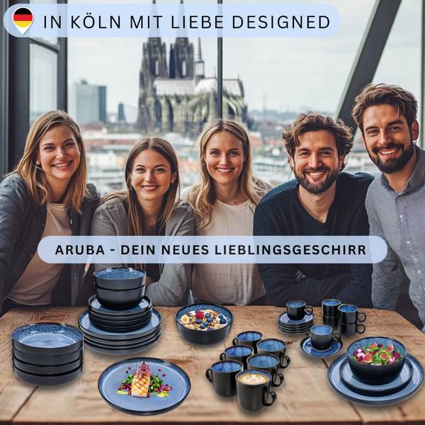 Kombiservice Aruba - 30-teilig Blau - Stein - 44 x 45 x 54 cm