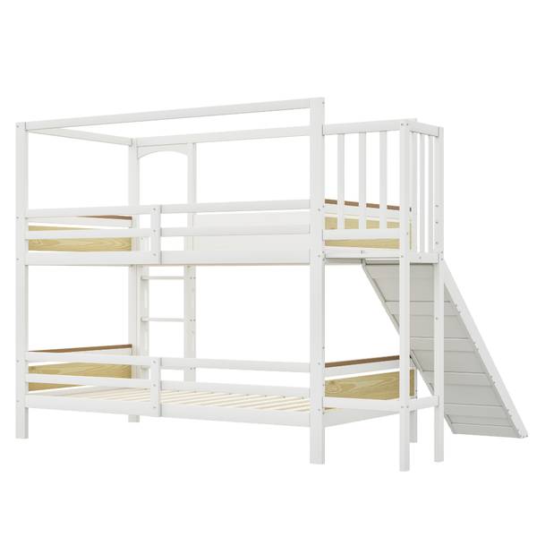 Lit superposé Dioscuri Ⅳ Marron - Blanc - Bois manufacturé - Bois massif - 176 x 180 x 247 cm