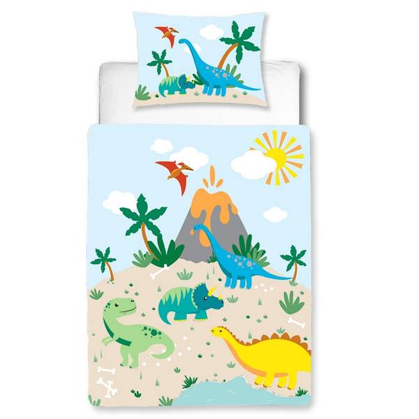 Babybettwäsche Dino 2-tlg. Türkis - Weiß - Gelb - Textil - 100 x 135 x 1 cm