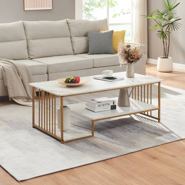 Couchtisch Klibro Gold - Marmor Weiß Dekor
