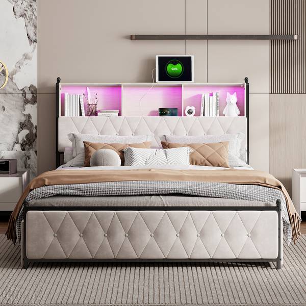 Doppelbett mit Stauraum-Kopfteil HDNB Liegefläche Breite: 140 cm