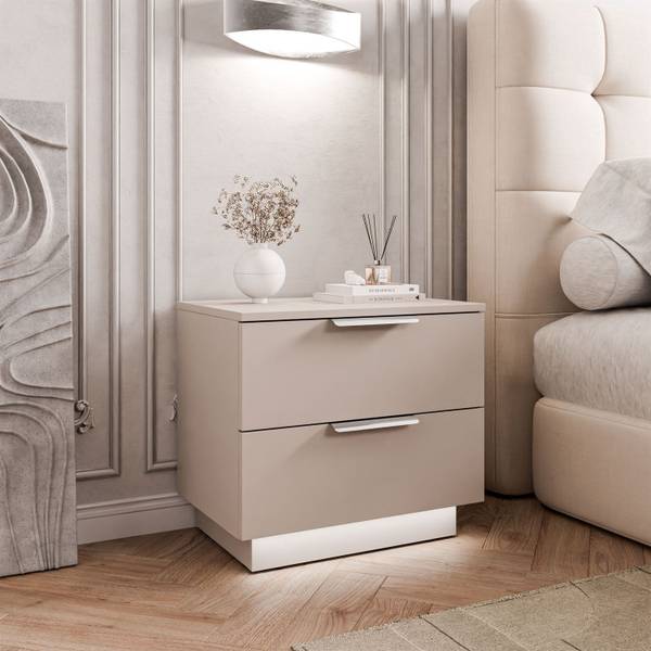 Nachttisch LINA Beige - Kaschmir - Silber