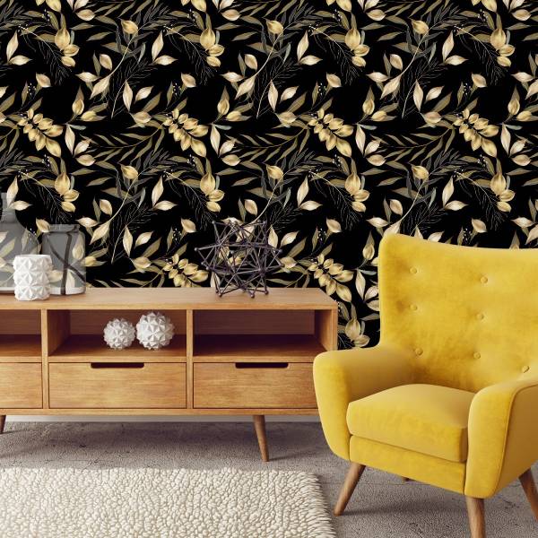 Papier Peint feuilles tropicales nature Beige - Noir - Marron - Gris - Blanc - Papier - 53 x 1000 x 1000 cm