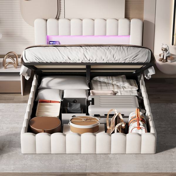 Polsterbett RRW05 Beige - Metall - Massivholz - 153 x 96 x 220 cm