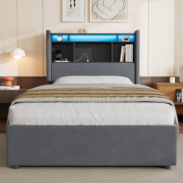 Bettgestell ZY-053 Grau - Samt - 90 x 112 x 219 cm