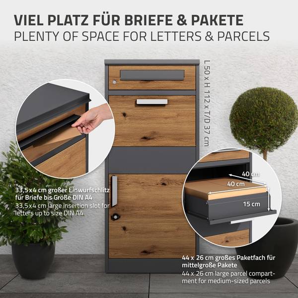 Paketbriefkasten BOXON-P Braun - Grau - Samt - 37 x 112 x 50 cm