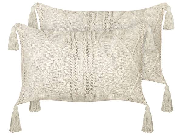 Dekokissen CAESIA 2-tlg Beige - Naturfaser - 30 x 15 x 50 cm