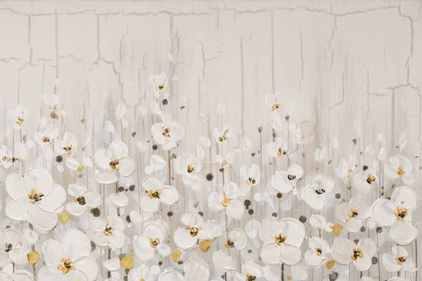 Acrylbild Handgemalt Blüten Oz Schwarz - Baumwollstoff - 80 x 80 x 4 cm