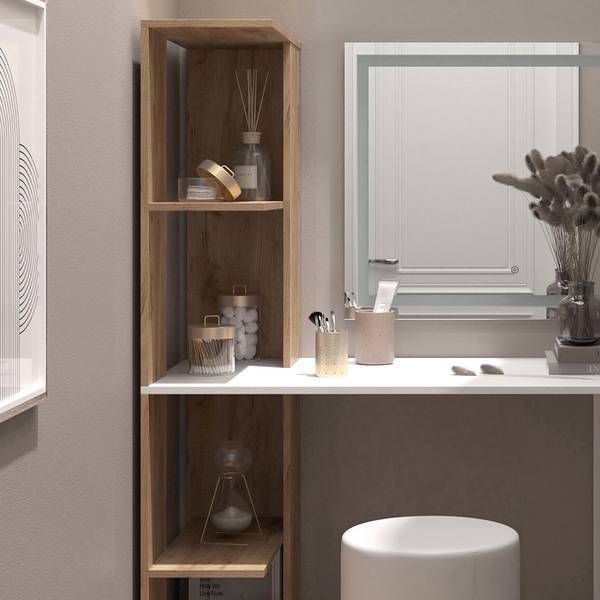 Kaptafel set met kruk Tower 49449 bruin - wit - plaatmateriaal op houtbasis - 123 x 76 x 56 cm
