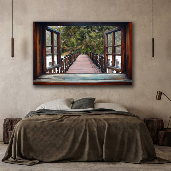 Wandbild blick aus dem fenster tropische 120 x 80 cm