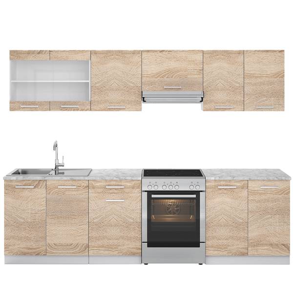 Küchenzeile R-Line 26322 7er Set Braun - Weiß - Holzwerkstoff - 270 x 82 x 60 cm