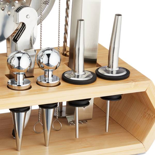Kit de 16 pièces pour cocktails Marron - Argenté - Bambou - Métal - 32 x 26 x 11 cm