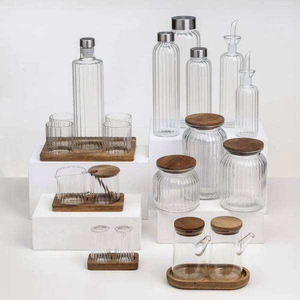 Zuckerdose HH-807053 2er-Set Braun - Bambus - Glas - 17 x 10 x 10 cm