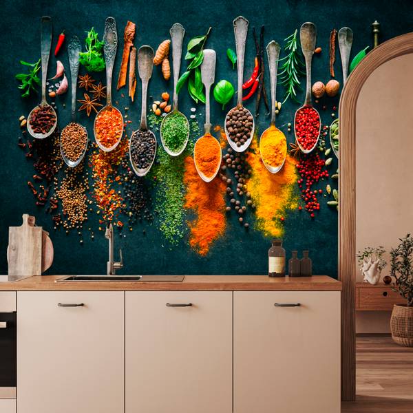 Fototapete Löffel Gewürze Kräuter 150 x 105 x 105 cm