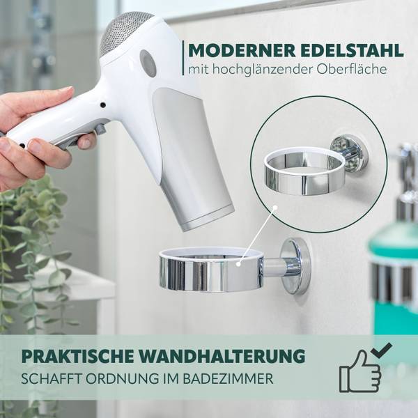 Föhnhalter Lucente inkl. Klebe Set Silber - Metall - 10 x 6 x 15 cm