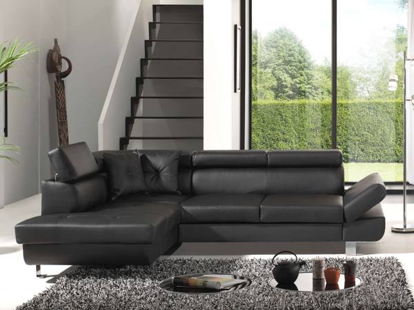 Canapé d'Angle Convertible LISBONA Noir - Tissé à plat - 252 x 89 x 190 cm