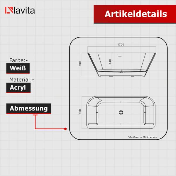 Freistehende Badewanne Elias 1700 Weiß - Kunststoff - 170 x 60 x 82 cm