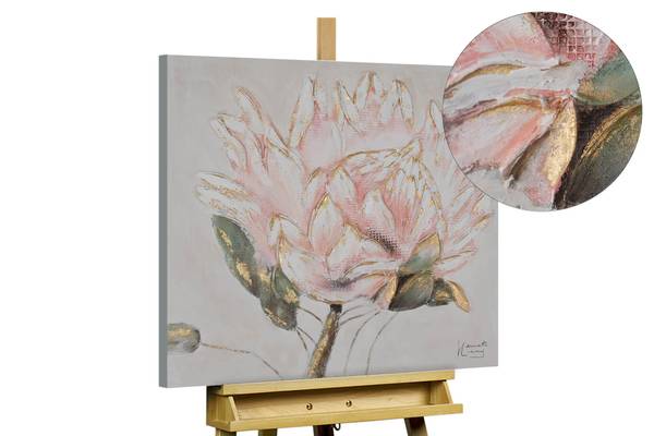 Acrylbild Handgemalt Blüten Wab Pink - Weiß - Baumwollstoff - 60 x 60 x 4 cm