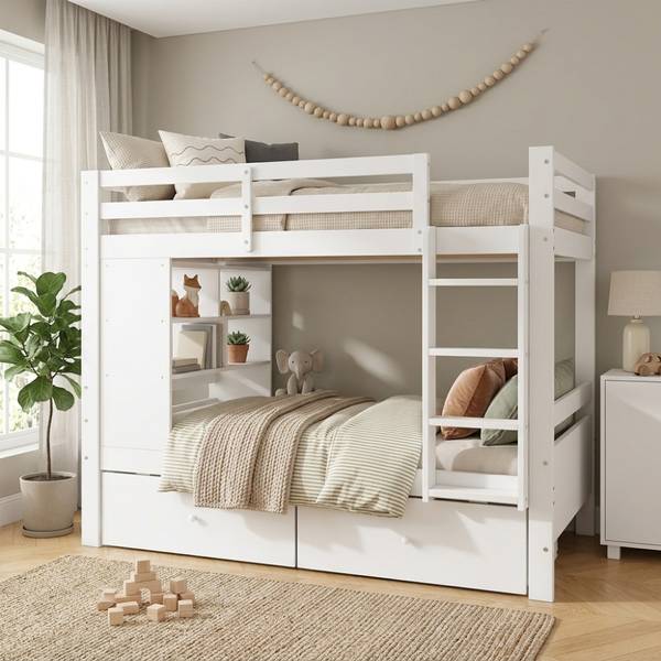 Etagenbett BAMUD82 Ⅰ Weiß - Holzwerkstoff - 104 x 160 x 205 cm