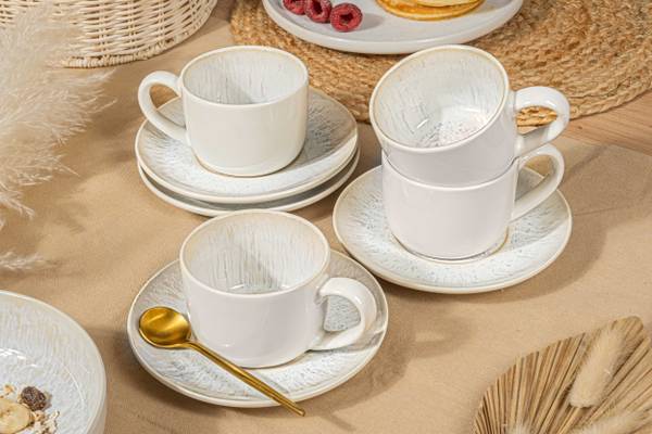 Kaffeeservice Korfu - 8 teilig Weiß - Steingut - 8 x 6 x 8 cm